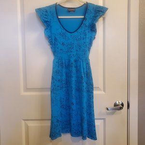 Nooworks Turquoise Cats Flutter Sleeve Dress